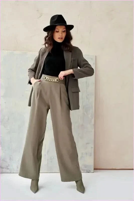 Womens Wide Leg Pants Decorative Chain Fashion Style
