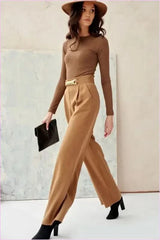 Womens Wide Leg Pants Decorative Chain Fashion Style