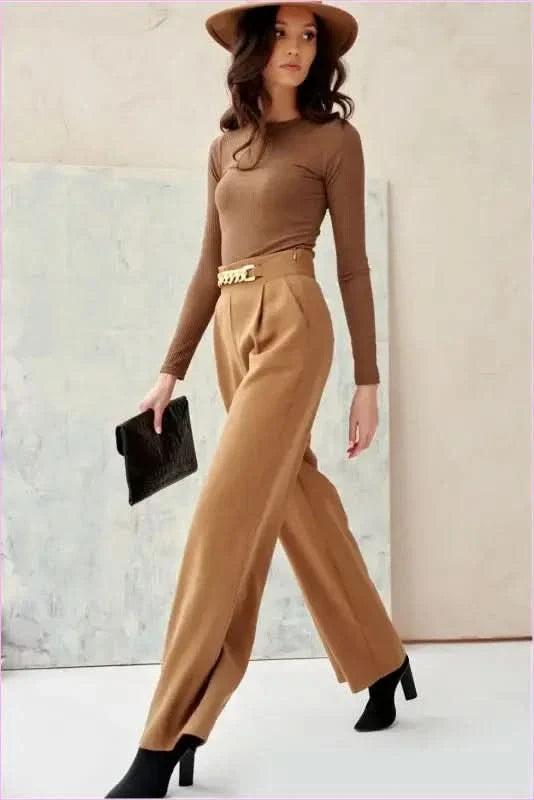 Womens Wide Leg Pants Decorative Chain Fashion Style