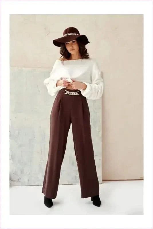 Womens Wide Leg Pants Decorative Chain Fashion Style