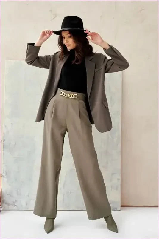 Womens Wide Leg Pants Decorative Chain Fashion Style