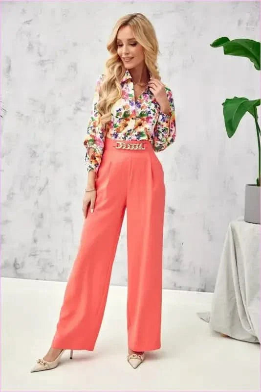 Womens Wide Leg Pants Decorative Chain Fashion Style