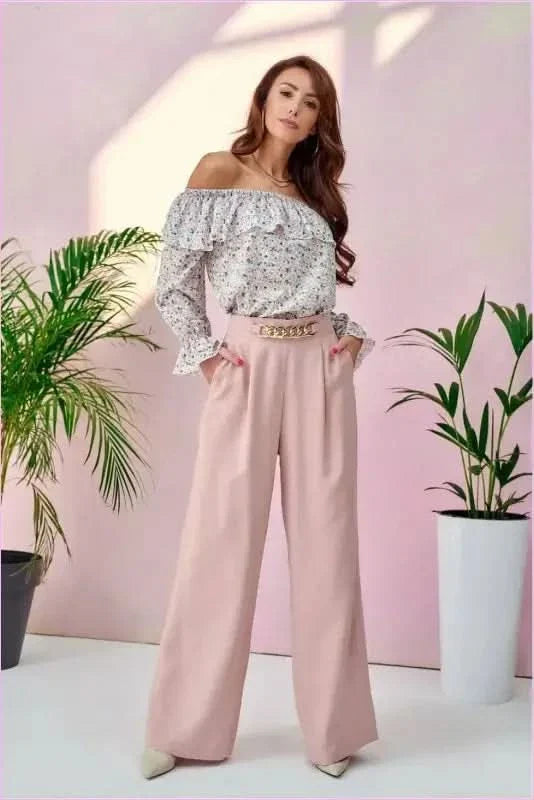 Womens Wide Leg Pants Decorative Chain Fashion Style