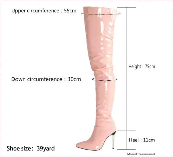 Zipper Patent Stiletto Thigh Length Boots in Black, Blue, and White